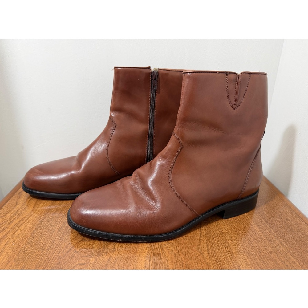 Florsheim Mens Brown Leather Side Zip Ankle Dress Boots M18054 03 Size 9.5D